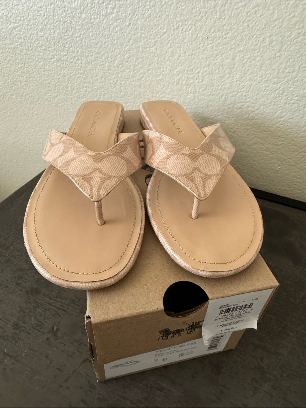 Coach Signature Canvas Thong Sandals in Beige - Picture 3 of 4